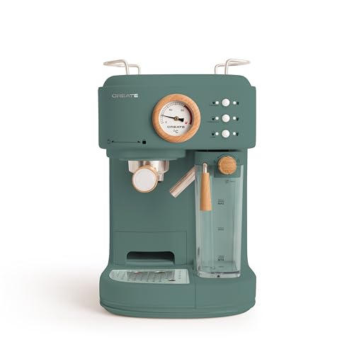 CREATE / THERA RETRO PRO/Halbautomatische Espressokaffeemaschine Grün-Sage / 20 bar, Milchtank, Tropfschale, zwei Ausläufe, Fassungsvermögen 1.5L, für gemahlenen Kaffee, 1250W von CREATE