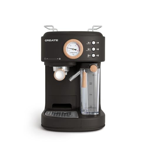 CREATE / THERA RETRO PRO/Halbautomatische Espressokaffeemaschine Schwarz / 20 bar, Milchtank, Tropfschale, zwei Ausläufe, Fassungsvermögen 1.5L, für gemahlenen Kaffee, 1250W von CREATE