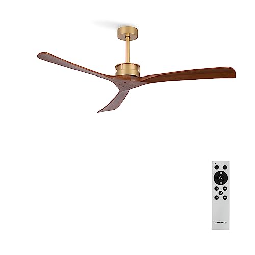 CREATE / WINDLARGE/Deckenventilator Gold Dunkelholzflügel mit Fernbedienung/XL, 40W, Leise, Ø152 cm, 6 Geschwindigkeiten, Timer, DC-Motor, Sommer-Winterbetrieb von CREATE