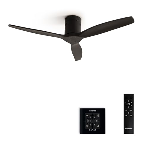 CREATE / WINDCALM M/Deckenventilator ABS Schwarz mit Fernbedienung und Wandschalter / 40W, Leise, Ø132cm, Timer von 1 bis 4 Std., DC-Motor, Sommer-Winterbetrieb von CREATE