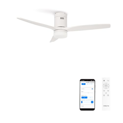 CREATE / WINDCALM M/Deckenventilator ABS mit Beleuchtung Weiß mit WLAN und Fernbedienung/Leise, 40W, Ø132cm, 6 Geschwindigkeiten, Timer von 1 bis 4 Std., DC-Motor, Sommer-Winterbetrieb von CREATE