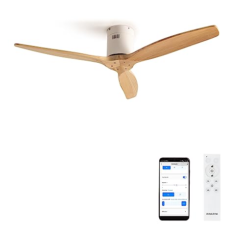 CREATE / WINDCALM/Deckenventilator Weiß Naturholzflügel mit WLAN und Fernbedienung/Leise, 40W, Ø132 cm, 6 Geschwindigkeiten, Timer, DC-Motor, Sommer-Winterbetrieb von CREATE