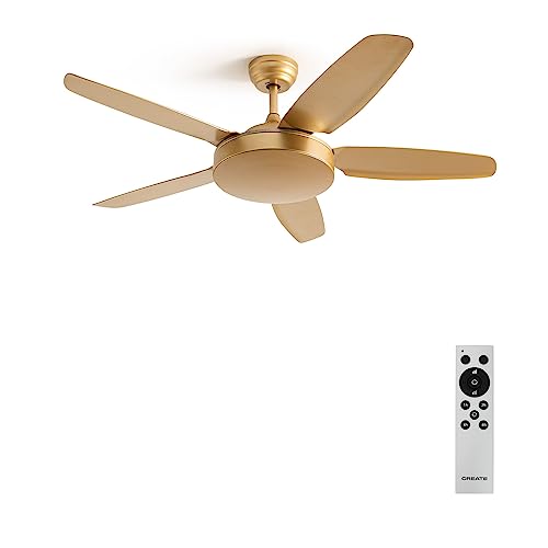 CREATE / WINDFLAT/Deckenventilator Gold mit Fernbedienung/Sommer-Winterbetrieb, DC-Motor, 6 Geschwindigkeiten, programmierbar, 3 Lichttemperaturen, doppelte Höhe, 40W, Ø132cm von CREATE