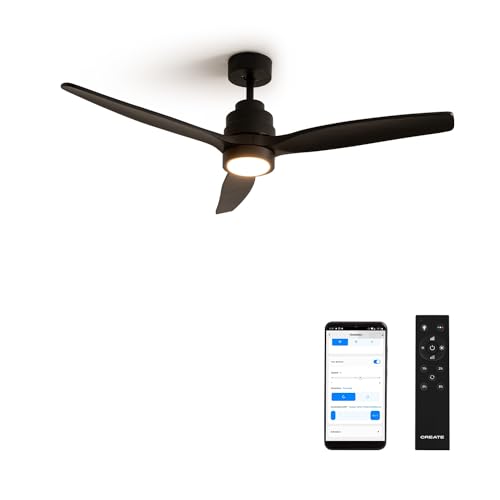 CREATE / WINDSTYLANCE/Deckenventilator Schwarz mit Beleuchtung, WLAN und Fernbedienung / 40W, Leise, Ø132 cm, 6 Geschwindigkeiten, Timer, Sommer-Winterbetrieb, doppelte Höhe, DC-Motor von CREATE