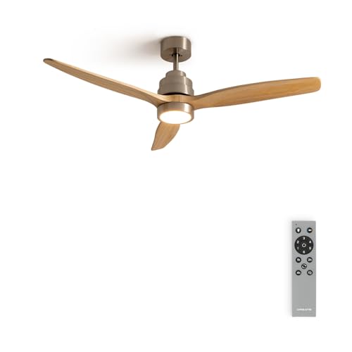 CREATE / WINDSTYLANCE/Deckenventilator Nickel Naturholzflügel mit Beleuchtung und Fernbedienung / 40W, Leise, Ø132 cm, 6 Geschwindigkeiten, Timer, DC-Motor, Sommer-Winterbetrieb von CREATE