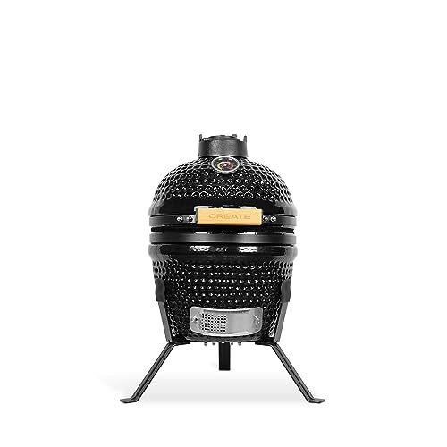 CREATE KAMADO / BBQ Räuchergrill Keramik Schwarz 13 Zoll/Kann grillen, räuchern und kochen, mit Temperaturregler und zwei Lüftungsquellen von CREATE