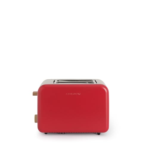 CREATE/TOAST RETRO/Roter Toaster / 6 Leistungsstufen, Krümelschublade, Thermostat, Auftauen, Aufwärmen, 2 breite Scheibenschlitze, 850W von CREATE