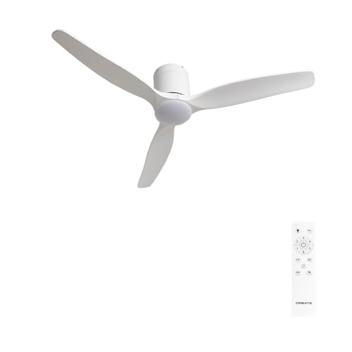 CREATE WIND CALM SLIM LIGHT Deckenventilator mit weißem Licht mit Fernbedienung, 40 W, leise, Ø 132 cm, 6 Geschwindigkeitsstufen, schlanke Deckenleuchte, programmierbar, Sommer-/Winterfunktion von CREATE