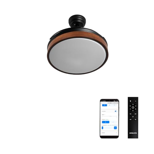 CREATE / WIND CLEAR/Deckenventilator mit Beleuchtung Schwarz Dunkles Holz mit WLAN und Fernbedienung / 6 Geschwindigkeiten, Sommer-Wintebetrieb, einziehbare Flügel, programmierbar, 40W, Ø91cm von CREATE