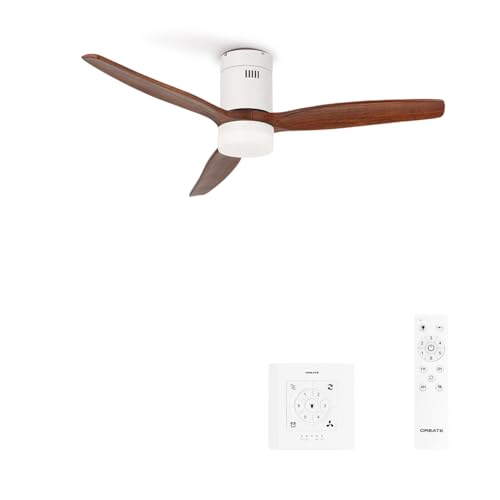 CREATE / WINDCALM NATURAL WOOD M/Deckenventilator mit Beleuchtung Weiß Dunkelholzflügel mit Wandschalter und Fernbedienung / 40W, Timer, Ø132 cm, 6 Geschwindigkeiten, Sommer-Winterbetrieb von CREATE