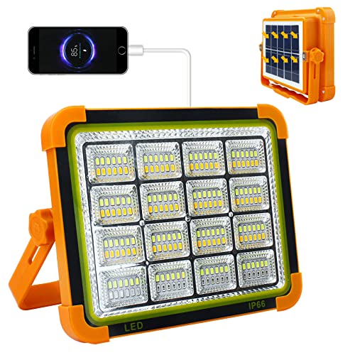 CREATESTAR LED Baustrahler Solar Wiederaufladbar, 100W LED Baustrahler Akku Tragbare mit 4 Lichtmodi,12000 mAH Strahler Akku für Garage Camping Angeln Notfall Baustellen von CREATESTAR