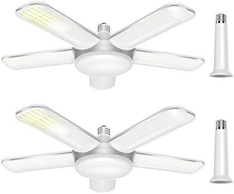 CREATESTAR LED Garagenleuchte E27 80W, 2 Stück Dimmbare Garagenlampe 6500K, LED Werkstatt Deckenleuchte mit 5 Verstellbaren Paneelen Garagenbeleuchtung für Lager, Werkstatt, Kellerbeleuchtung von CREATESTAR