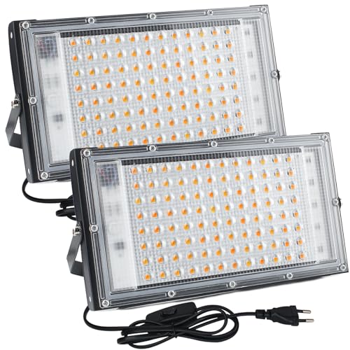 CREATESTAR LED Strahler 100W, Led Strahler mit Stecker, 2 Stücke 10000 Lumen LED Fluter 3000K Warmweiß Außenstrahler mit IP65 Wasserdicht für Hell Garten Garage Sportplatz von CREATESTAR