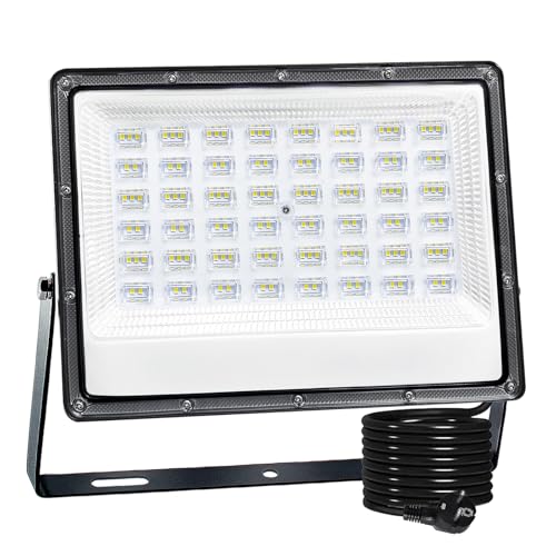 CREATESTAR LED Strahler Außen, 100W Baustrahler Außenstrahler 6500K Kaltweiß Scheinwerfer IP66 Wasserdicht, LED Fluter für Lager, Hof, Garten, Sportplatz, Garage, Parkplatz, 1 Stück von CREATESTAR