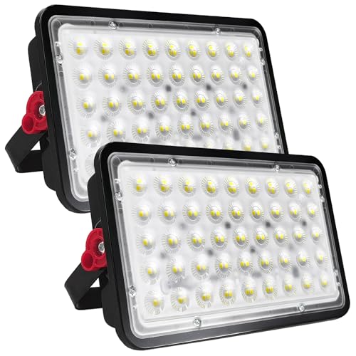 CREATESTAR LED Strahler Außen 100W, 2 Stück Baustrahler 10000LM Außenstrahler 6500K Kaltweiß Scheinwerfer IP66 Wasserdicht, LED Fluter für Lager, Garage, Sportplatz, Garten, Hof, Parkplatz von CREATESTAR