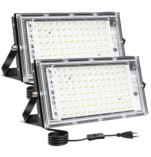 CREATESTAR LED Strahler Außen 100W, 2 Stück Baustrahler Außenstrahler Kaltweiß Scheinwerfer IP65 Wasserdicht, LED Fluter für Sportplatz, Lager, Garten, Hof, Garage, Parkplatz von CREATESTAR