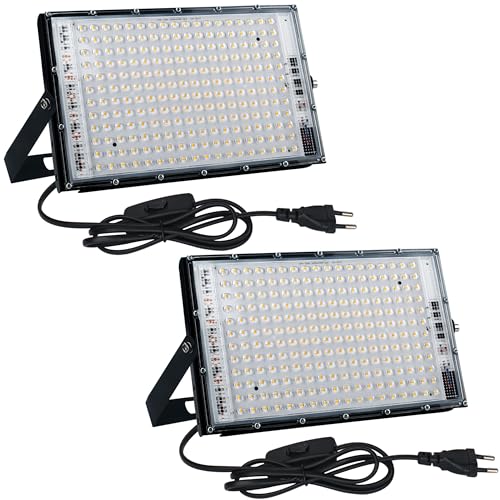 CREATESTAR LED Strahler Warmweiß 150W 2er, 3000K Warmweiß LED Fluter, LED Strahler mit Stecker,15000LM LED Außenstrahler mit IP65 Wasserdicht Aussenstrahler für Garten,Garage,Terrassen,Innenhöfe von CREATESTAR