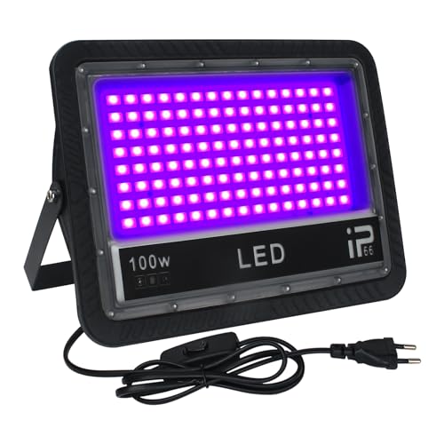 CREATESTAR Schwarzlicht Strahler 100W, LED Schwarzlicht Strahler mit Schalter, 395-405nm UV Strahler für Bar, IP66 Wasserdicht Schwarzlicht Lampe Halloween, Weihnachten, Party Deko von CREATESTAR