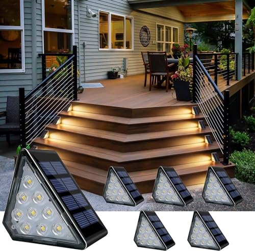 CREATESTAR Solar Treppenlicht für Außen, 6 Stück Solar Treppe Lampe 3000K Warmweiß Solarlampen, IP67 Wasserdichte Solar Bodenleuchten Gartenlampen für Außentreppe, Stufen, Zaun, Garten,Terrasse von CREATESTAR