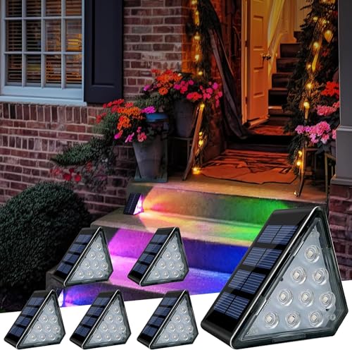 CREATESTAR Solar Treppenlicht für Außen, 6 Stück Solar Treppe Lampe RGB Farben Solarlampen, IP67 Wasserdichte Solar Gartenlampen Farbwechsel für Außentreppe, Stufen, Zaun, Garten,Terrasse von CREATESTAR