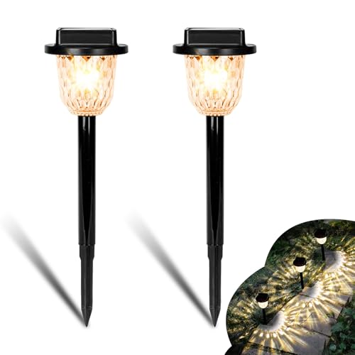 CREATESTAR Solarlampen Für Außen Garten, 2 Stück Solarleuchten Garten, IP55 Wasserdicht Solarleuchten für Außen, Solar Gartenleuchten Für Weg Hinterhöfe Gehweg Pfad Terrasse Rasen Hof Wege von CREATESTAR