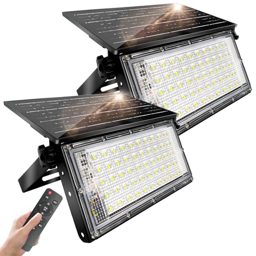 CREATESTAR Solarstrahler für Außen 50W 2er, Superhelle Solarlampen für Außen mit Fernbedienung Dimmbar, IP65 Wasserdichte Solarleuchte für Garten Innenhöfe Garage von CREATESTAR