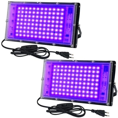 UV Schwarzlicht Strahler 100W, LED Schwarzlichtlampe IP65 Wasserdicht UV Fluter mit Stecker, UV Flutlicht für Glow Party, Bar, Disco, Blacklight Party (2 Stück) von CREATESTAR
