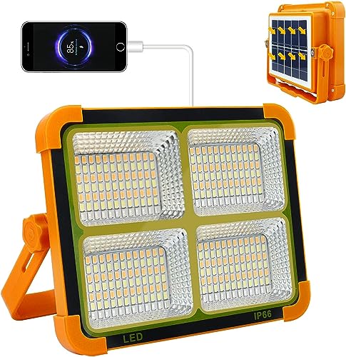 LED Baustrahler Akku 100W, CREATESTAR Baustrahler LED Akku Solar Arbeitsleuchte Tragbare Campinglampe mit 4 Lichtmodi Strahler Akku für Garage Camping Angeln Notfall Baustellen von CREATESTAR