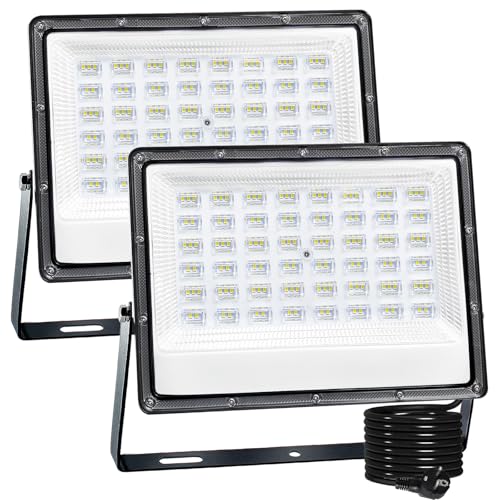 LED Strahler Außen, 100W Baustrahler Außenstrahler 6500K Kaltweiß Scheinwerfer IP66 Wasserdicht, LED Fluter für Lager, Hof, Garten, Sportplatz, Garage, Parkplatz, 2 Stück von CREATESTAR