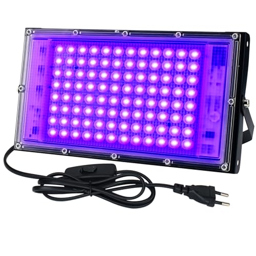 UV Schwarzlicht Strahler 100W, LED Schwarzlichtlampe IP65 Wasserdicht UV Fluter mit Stecker, UV Flutlicht für Glow Party, Bar, Disco, Blacklight Party (1 Stück) von CREATESTAR