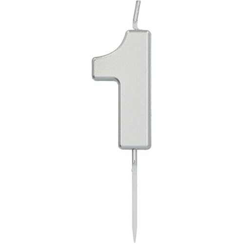 NEU Geburtstags-Kerze Zahl 1, ca. 5cm, silber, Zahlenkerze von CREATIV DISCOUNT
