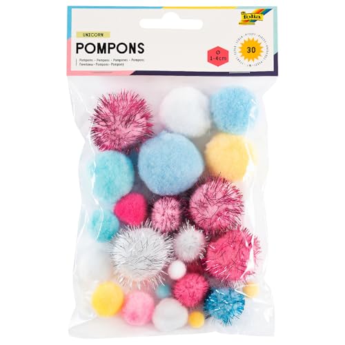 Pompons Einhorn, 30 Stück, 1-4cm, sortierte Farben von CREATIV DISCOUNT