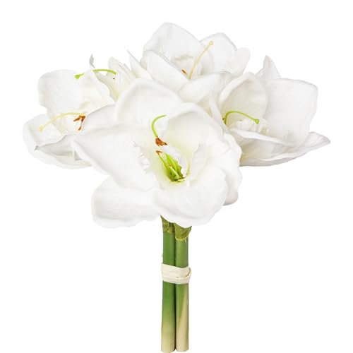 CREATIV green Amaryllis Bund 32cm in weiß I Weihnachtsdeko Amaryllis mit 3 Stielen I künstliche weiße Amaryllis Weihnachtsdeko I hochwertige & stilvolle Kunst-Amaryllis I künstlicher Blumen-Bund von CREATIV green