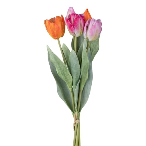 CREATIV green Tulpenbund orange-Mix 49cm I Künstliche Tulpenblumen im 5er Bund I Frühlingshafte Kunsttulpen mit naturgetreuen Blüten & Blättern I Pflegeleichte Dekopflanze I Oranger Tulpenstrauß von CREATIV green