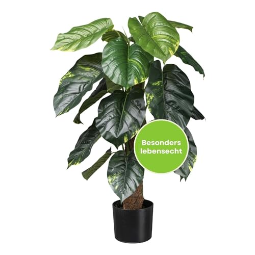 CREATIV green große künstliche Monstera Pflanze im Topf 90cm I Kunstpflanze mit 18 naturgetreuen Blättern & Erde & Stamm I künstliche Zimmerpflanze groß I Grünpflanzen künstlich ideal als Indoor Deko von CREATIV green