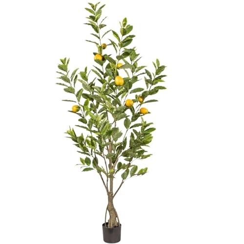 CREATIV green großer künstlicher Zitronenbaum 180cm I Künstlicher Zitronenbaum mit 9 Zitronen im Topf I mediterraner Zitronenbaum mit naturgetreuen Blättern & Früchten I hochwertige Kunstbäume von CREATIV green