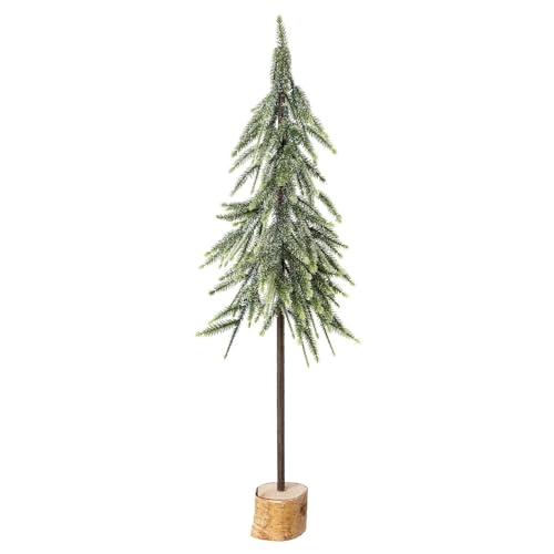 CREATIV green kleine Fichte auf Holzsockel 80cm I stilvoller Weihnachtsdeko Baum mit naturgetreuen Nadeln I Festliche Weihnachten Deko mit Schnee I Mini Weihnachtsbaum ideal als Indoor Deko von CREATIV green