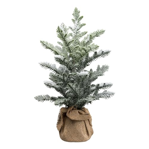 CREATIV green künstliche Araucaria 43cm I Mini Weihnachtsbaum mit naturgetreuen Nadeln & Schnee I Kleiner künstlicher Weihnachtsbaum im Jutesack I Kunst Baum ideal als Indoor Weihnachtsdeko von CREATIV green