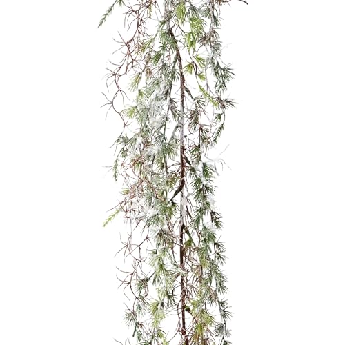 CREATIV green künstliche Zederngirlande mit Schnee 180 cm I Weihnachtliche Girlande I Weihnachts-Deko mit naturgetreuen Nadeln & Schnee I stilvolle Weihnachtsgirlande ideal als Indoor Weihnachtsdeko von CREATIV green