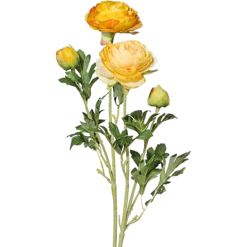 CREATIV green künstliche gelbe Ranunkel 6er Set I Kunstblumen für Vase 40cm I künstliche Ranunkel in gelb mit Blüten & Knospen I Tischdeko Frühling I Frühlings-Deko I hochwertige Kunstblumen von CREATIV green