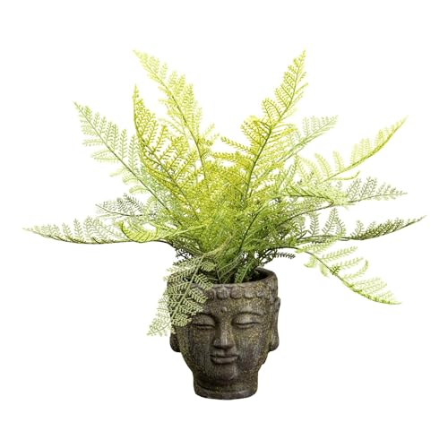 CREATIV green künstlicher Farn-Busch 35cm I Deko Pflanze mit naturgetreuen Blättern & Moos I künstlicher Farn wie echt im Zement-Buddha-Topf I Deko Pflanzen künstlich ideal als Indoor Dekoration von CREATIV green