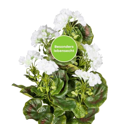 CREATIV green künstlicher Geranien-Busch 40cm in weiß I Geranien künstlich mit naturgetreuen Blüten I künstliche Geranien UV-beständig & realitätsnah I stilvolle Kunstblumen wie echt von CREATIV green