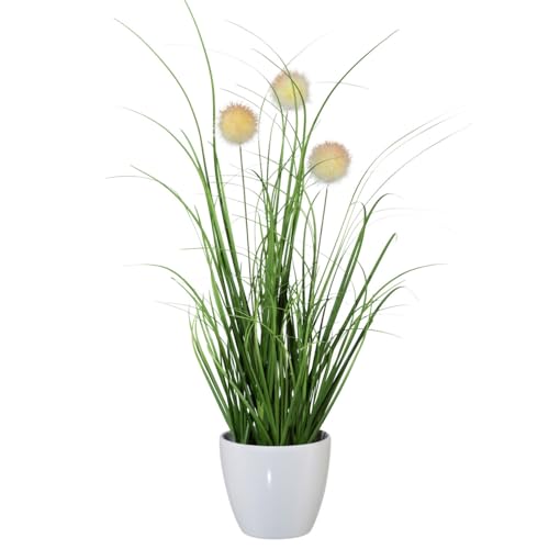CREATIV green künstlicher Grasbusch 36cm mit Zierpuscheln im weißen Kunststofftopf I künstliches Dekogras im Topf I Ziergras für Innen I hochwertige & dekorative Dekopflanze I Kunstpflanze im Topf von CREATIV green