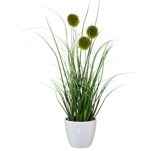 CREATIV green künstlicher Grasbusch 36cm mit Zierpuscheln im weißen Kunststofftopf I künstliches Dekogras im Topf I Ziergras für Innen I hochwertige & dekorative Dekopflanze I Kunstpflanze im Topf von CREATIV green