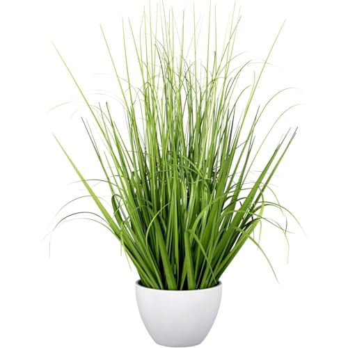 CREATIV green künstlicher Grasbusch 58cm im weißen Kunststofftopf I künstliches naturgetreues Dekogras im Topf I Ziergras für Innen I hochwertige & dekoratives Kunstgras I Deko Gras im Topf von CREATIV green