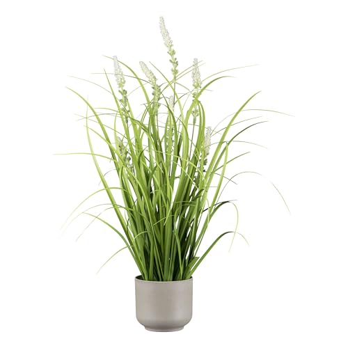 CREATIV green künstlicher Grasbusch mit Salbeiblüten im grauen Topf 48cm I künstliches Dekogras mit weißen Blüten als Frühlingsdeko I Ziergras Frühlingsdeko I hochwertige & dekorative Kunstgräser von CREATIV green