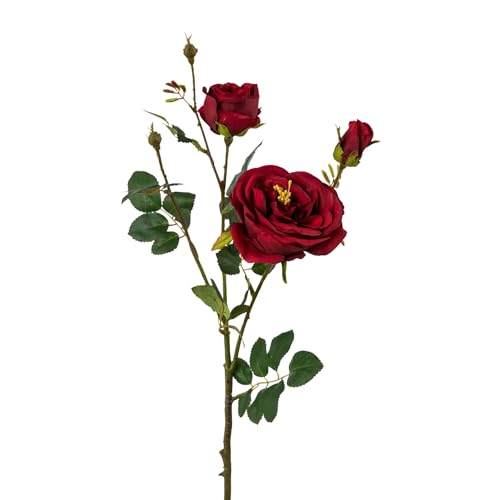 CREATIV green künstlicher Rosenzweig 63 cm in rot I dekoraktiver Rosenzweig I künstliche Rosen I Deko Kunstzweig für Vase I hochwertige & dekorative Blumendeko I Blumenstrauß künstlich von CREATIV green
