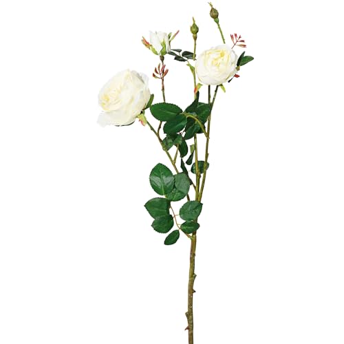 CREATIV green künstlicher Rosenzweig 63 cm in weiß I dekoraktiver Rosenzweig I künstliche Rosen I Deko Kunstzweig für Vase I hochwertige & dekorative Blumendeko I Blumenstrauß künstlich von CREATIV green
