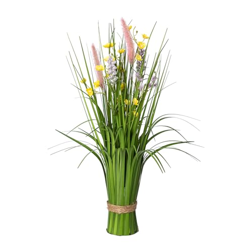 CREATIV green künstlicher Stehgras-Busch mit bunten Blüten 48cm I künstlicher Grasbusch als Frühlingsdeko I Ziergras Osterdeko I hochwertige & dekorative Kunstgräser von CREATIV green