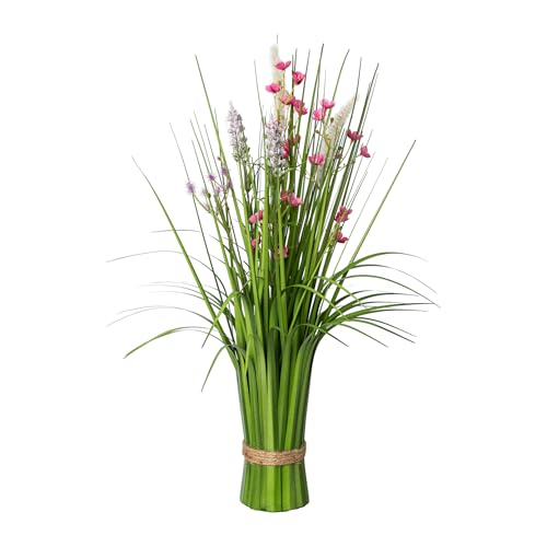 CREATIV green künstlicher Stehgras-Busch mit rosa Blüten 48cm I künstlicher Grasbusch als Frühlingsdeko I Ziergras Osterdeko I hochwertige & dekorative Kunstgräser von CREATIV green